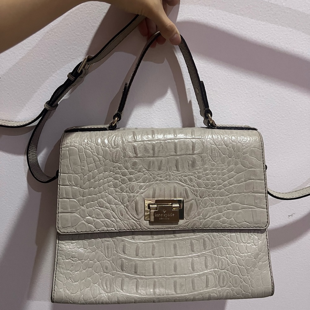 Kate Spade Cream Crocodile leather top handle crossbody bag